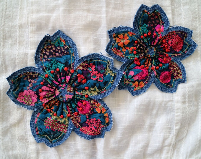 Hand Embroidered Patch Flower Patch, Liberty of London Ciara C Print