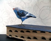 Blue Bird Of Happiness, Paper Mache' Bird, Bird Sculpture, Whimsical Woodland Creature, Bird Lover Gift, OOAK Unique Christmas Holiday Gift