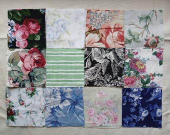 Hand-Cut 5" Floral Cotton Charm Pack: Reclaimed Fabric for Patchwork Quilting, Visible Mending