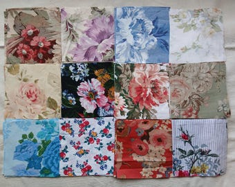 Hand-Cut 5" Floral Cotton Charm Pack: Reclaimed Fabric for Patchwork Quilting, Visible Mending