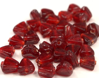Red Glass Beads, 50 Loose Red Beads, Deep Red Triangle Beads, Beads For Jewelry Making, Craft Supplies, Destash Red Beads (G50)