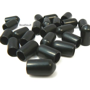 Black Rubber Tube Ends, 6 Black Rubber Caps, Lightweight Rubber Caps, Repurpose Destash Supply, Steampunk Craft Supplies (F48)