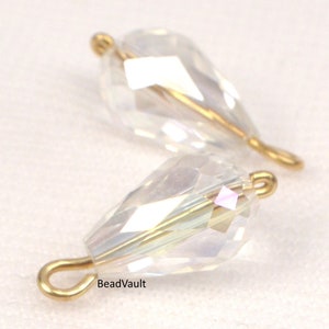 Crystal Charm, Diamond Sparkle Crystal & Gold Charms, DIY Jewelry Making Supplies, Crystal Teardrop Charm, Destash Craft Supplies (H881)