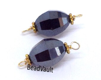 Mirrored Black Crystal Connector, Sparkly Black Crystal Add On Link, Jewelry Making Supply, Black With Gold Permanent Extenders (H151)