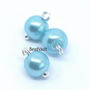 Turquoise Pearl Ball Bead Charms, Add On Jewelry Charms, Aqua Blue Charms For Jewelry Making Destash Handmade Charm Supplies (H878)
