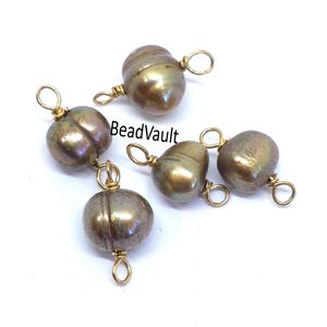 Bronze Amber Freshwater Pearl Connectors, FW Potato Pearl Links, Wire Wrapped Pearl Add On Connectors, Jewelry Making Supply, Destash (H108)
