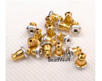 Silver Earring Barrel Backs, Gold Ear Stud Backings, 20 Piece Post Earring Backings, Destash Jewelry Finding, Jewelry Craft Back Stoppers