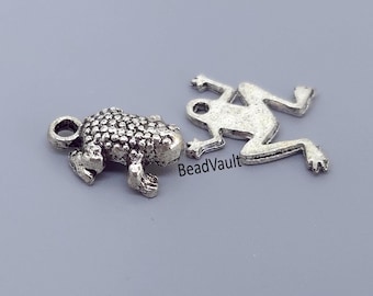 Pingentes de Sapo, Pingentes Rústicos de Anfíbios em Prata, Conjunto de 2 Pingentes de Sapo em Prata Antiga, Pingente Adicional para Celular, Materiais de Artesanato para Desapego (C160)