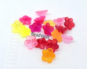 Flower Beads, Yellow Flower Beads, Pink Flower, Red Flowers, Orange Flower Beads, Jewelry Making Supplies, 20 Piece Flower Beads (L142)
