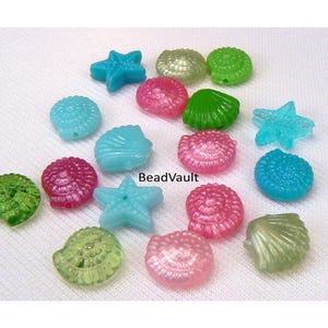 Sea Shells And Starfish Beads, Vintage Colorful Mix Beads, Beads For Jewelry Making, Unique Beads For DIY Crafts, Destash Beads  (L278)