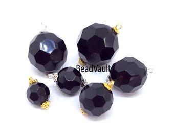 Pitch Black Earring Ready Charms, Black Jewelry Supplies, Add On Black Ball Charm, Chunky Black Bead Charms, Craft Supply, Destash (H156)