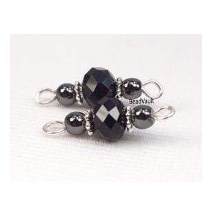 Black Crystal & Hematite Bead Connectors, Black Jewelry Extender, Midnight Black Add On Links, DIY Jewelry Making Supply, Destash (H1124)