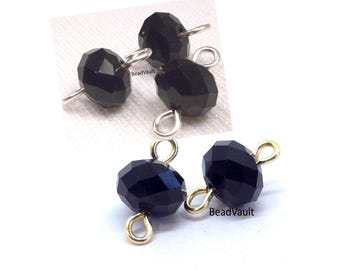 Black Crystal Connector, Black Jewelry Extenders, Pitch Black Sparkle Add On Connector, Jewelry Making Supplies, Destash Black Beads