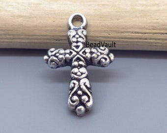 Colgante de cruz decorativo, cruz rústica de plata texturizada, suministros para la fabricación de colgantes de cruz para joyería, cruz de plata antigua de liquidación (C62)