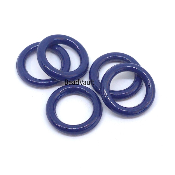 Navy Blue Rings, Navy Blue Circles, Add On Craft Ring, Jewelry Making Supply, Vintage Blue Resin Rings For Sale, Destash Craft Supply (F61)