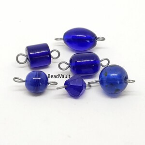 Navy Blue Bead Mix Connectors, 6 Piece Cobalt Blue Charms, Links And Charms For Jewelry Making, Destash Handmade Supplies, Blue Charm (H240)
