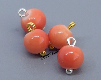 Coral Orange Bead Charm, Orange Glass Ball Charm, Loose Add On Dangle Charm, Charms For Jewelry Making, Destash Coral Charms (H698)