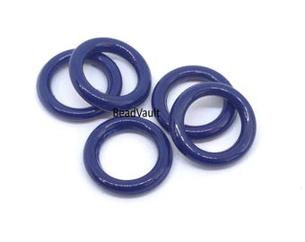 24 Vintage Navy Blue Acrylic Ring Beads – 22mm Round, Smooth, For Jewelry Making & Crafts