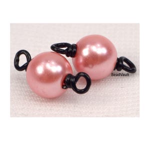 Pink Connectors, Black Wire Wrapped Pink Pearl Jewelry Links, Loose Pink Pearl Jewelry Extenders, DIY Jewelry Links, Destash (H820)