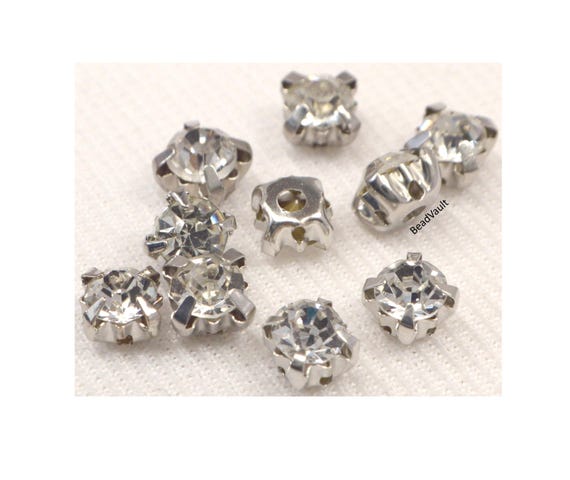 Silver Crystal Rhinestone Beads, 15 Rhinestone Montee Beads, Vintage Silver Beads, Destash, Beads For Jewelry Making, Sew On Sparkle (F104)
