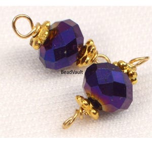 Purple Crystal Link Connectors, Royal Purple Crystal Jewelry Supplies, Purple & Gold Connectors, Loose Links For Crafts, Destash (H814)