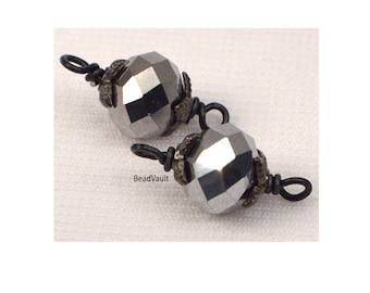 Conectores de cristal plateado, conectores de enlace de cristal plateado metálico envueltos en alambre negro, conectores sueltos para la fabricación de joyas, desguace (H306)