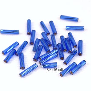 Twist Blue Glass Beads, Blue Bugle Beads, Blue Tube Beads, Jewelry Making Supplies, 20 Blue Twist Beads, Craft Supplies, Destash (G245)