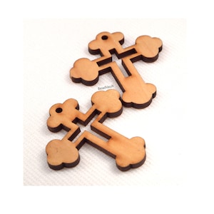 Wood Cross Charm Pendants, Tan Brown Wood Cross Charms, DIY Jewelry Making Supplies, Wooden Crosses, Craft Supplies, Destash (W81)