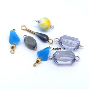 Mix Blue Bead Charm And Connectors, 7 Piece Blue Charms, Links And Charms For Jewelry Making, Destash Handmade Supplies (H999)
