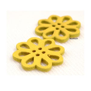 Yellow Wood Flowers, 4 Yellow Flower, DIY Jewelry Making Supply, Yellow Beads, Destash Supplies, Yellow Wood Charm, Summer Flower (W117)