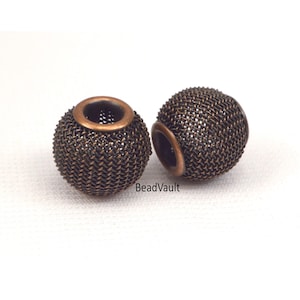 Antique Copper Metal Mesh Beads, 14mm Beads For Jewelry Making, Copper Bead Supplies, 4 Rustic Copper Beads, Craft Supplies, Destash (M32)