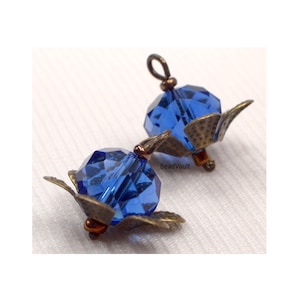 Blue Crystal Charm Dangles, Crystal Jewelry Charm Supplies, Antique Bronze Charms, Loose Charm For Jewelry Making, Destash (H531)