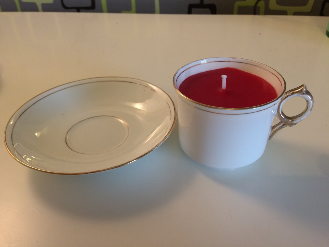 Vintage Teacup Candle Rosina Queens China White With Gold Etsy