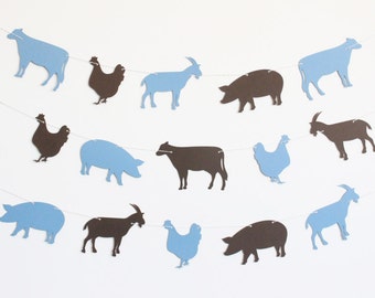 Farm Animal Party Banner with Goat, Pig, Cow, and Chicken - Customizable Colors