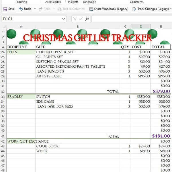Christmas Gift Tracker | Spreadsheet | Budget Tracker | Christmas Gift List | Printable Christmas Gift Tracker | Instant Download