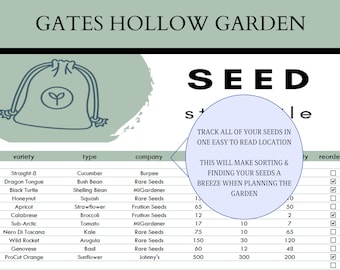 Seed Inventory & Planning Tool | Seed Reorder Planner | Garden Seeds | Spreadsheet | Gardening Spreadsheet | Seed Spreadsheet Garden Planner