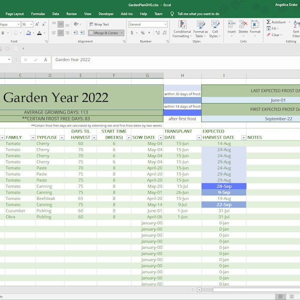 Garden Planner Spreadsheet | When to start seeds | Seedling Transplant Scheduler