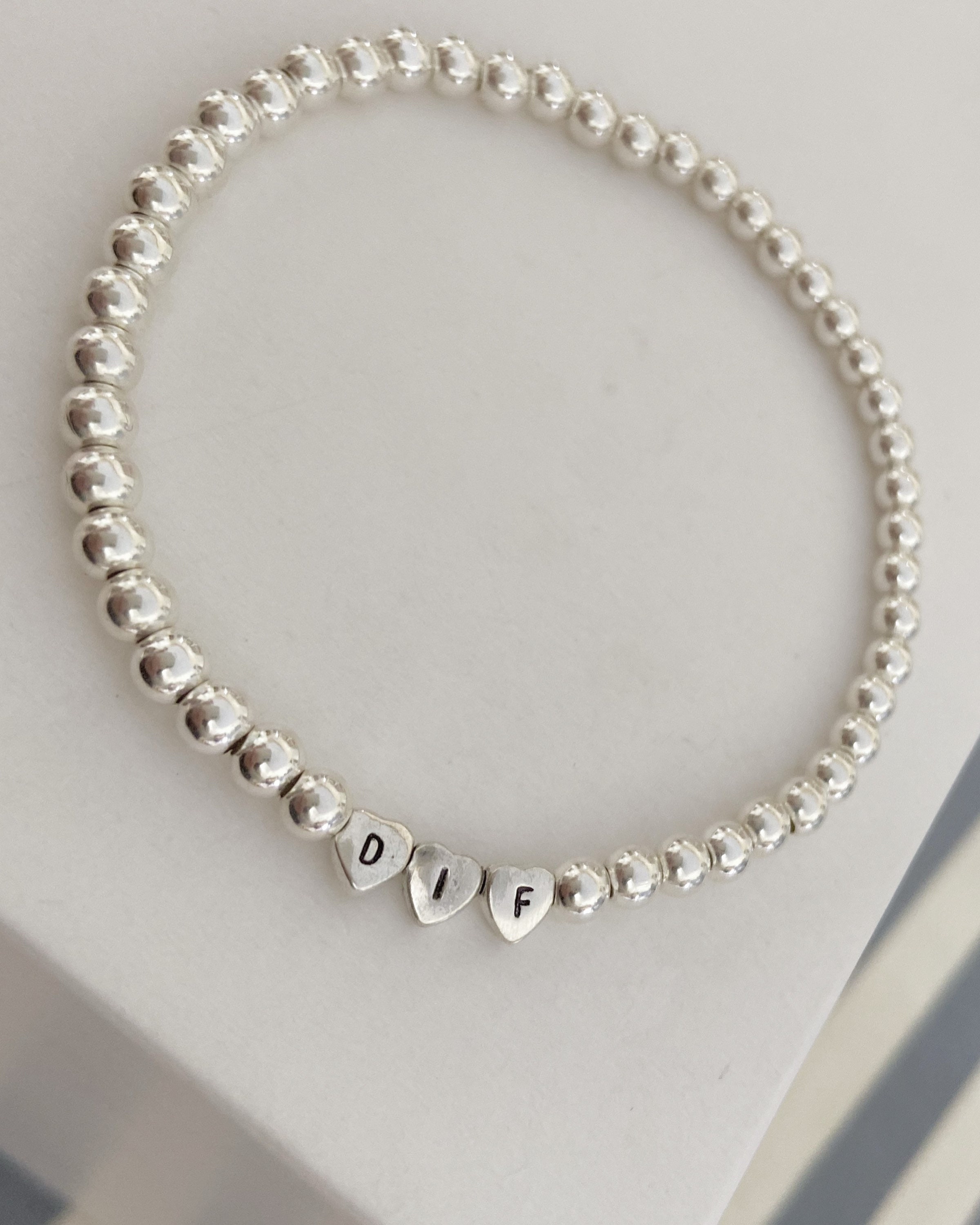 Silver Personalised Heart Beaded Bracelet Etsy.de