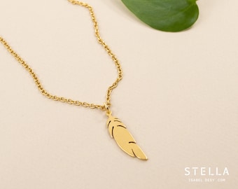 Gold stainless steel feather charm necklace, chain length 14 to 36 in, gold charm necklace, feather pendant layering necklace for her