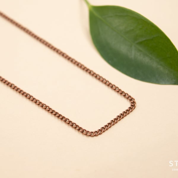 2mm antique copper curb chain, copper plated plain chain for pendant,  copper chain necklace , zinc alloy base with copper color plating