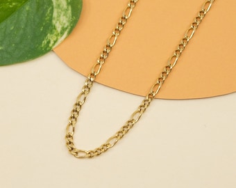 3mm gold figaro stainless steel chain necklace, unisex gold necklace chain figaro flat links, hypo allergenic jewelry