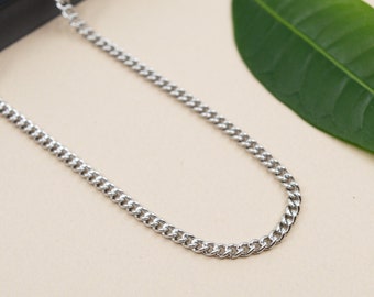 3mm stainless steel curb chain, unisex steel chains tarnish resistant, necklace for men or women, made to order 14 to 36 inches silver chain