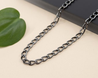 Thick gunmetal curb chain, unisex chain necklace 14 to 36 inches, 8.5 x 5mm open link twisted chain, gunmetal choker chain