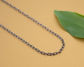 Gunmetal 2.5mm cable chain, unisex chain necklace 14 to 36 inches, black nickel chain, soldered chain link