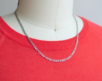 3mm delicate figaro stainless steel chain necklace for women or men, flat link 3mm, unisex chain figaro links, water safe chain