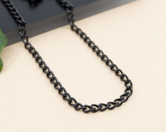 Black thick curb chain necklace, 4.3 mm x 7mm, unisex black curb chain, black men's jewelry, black chain for women