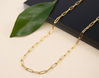 Gold stainless steel paperclip chain, 3x9mm gold rectangle link chain,  gold layering necklace, paperclip necklace for women