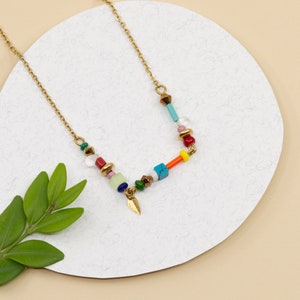 Colorful beaded chain necklace, dainty rainbow choker necklace, gold stainless steel chain necklace, summer layering necklace made in Canada image 3