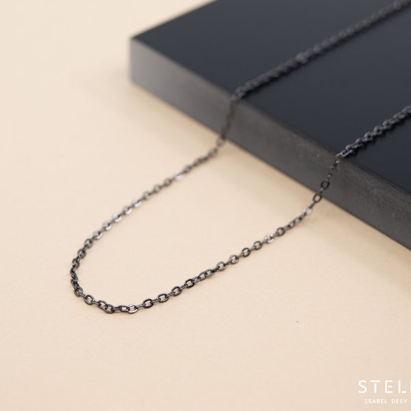 1.5mm dainty gunmetal cable chain, dark grey plain chain for pendant, 14 to 36 inches, finished chain necklace for women