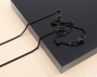 2mm black stainless steel curb chain necklace, unisex black chain, soldered link black chain, dainty black necklace, black choker chain